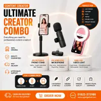 3-in-1 Content Creator Combo | Phone Stand + K8 Wireless Microphone + Mini LED Light — 1