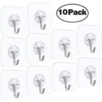 10 Pcs ওয়াল হুক সেট প্রিমিয়াম ট্রান্সপারেন্ট সেল্ফ-অ্যাডহেসিভ /10 PCS Heavy-Duty Transparent Wall Hooks — 6
