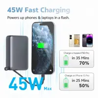 QCY 45W Portable Power Bank – 20000mAh Fast Charging with Built-in USB-C Cable & Smart Display — 3