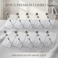 10 Pcs নাট হুক প্রিমিয়াম ট্রান্সপারেন্ট হেভি-ডিউটি অ্যাডহেসিভ / 10 PCS Premium Transparent Heavy-Duty Adhesive Wall Hook Combo Set — 4