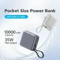 QCY 35W PD Fast Charging Mini Power Bank 10000mAh with Built-in USB-C Cable & Digital Display — 3