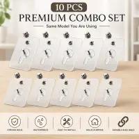 10 Pcs নাট হুক প্রিমিয়াম ট্রান্সপারেন্ট হেভি-ডিউটি অ্যাডহেসিভ / 10 PCS Premium Transparent Heavy-Duty Adhesive Wall Hook Combo Set — 3