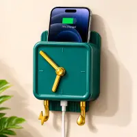 Creative Clock-Design Wall Mounted Mobile Charging Stand & Cable Organizer Holder,phone holder,ওয়াল মাউন্টেড ক্লক ডিজাইন মোবাইল চার্জিং স্ট্যান্ড এবং কেবল অর্গানাইজার হোল্ডার — 1