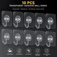 10 Pcs ওয়াল হুক সেট প্রিমিয়াম ট্রান্সপারেন্ট সেল্ফ-অ্যাডহেসিভ /10 PCS Heavy-Duty Transparent Wall Hooks — 1