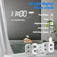 3D LED Digital Wall Clock, 9.5" Desk Alarm Clock — 3